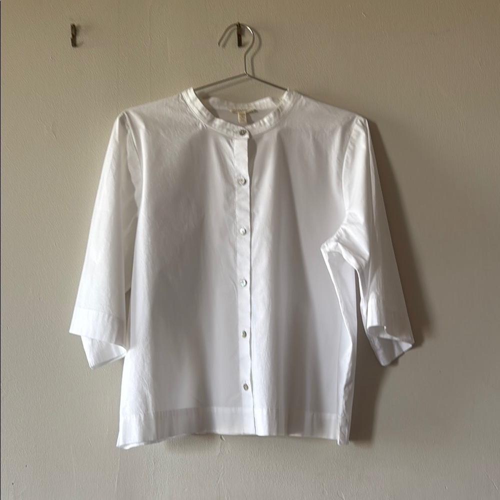 Eileen Fisher Handkerchief Linen Mandarin Collar Shirt